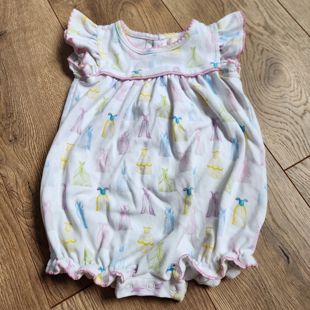 Baby Girls White Cotton Romper with Pastel Dress Print